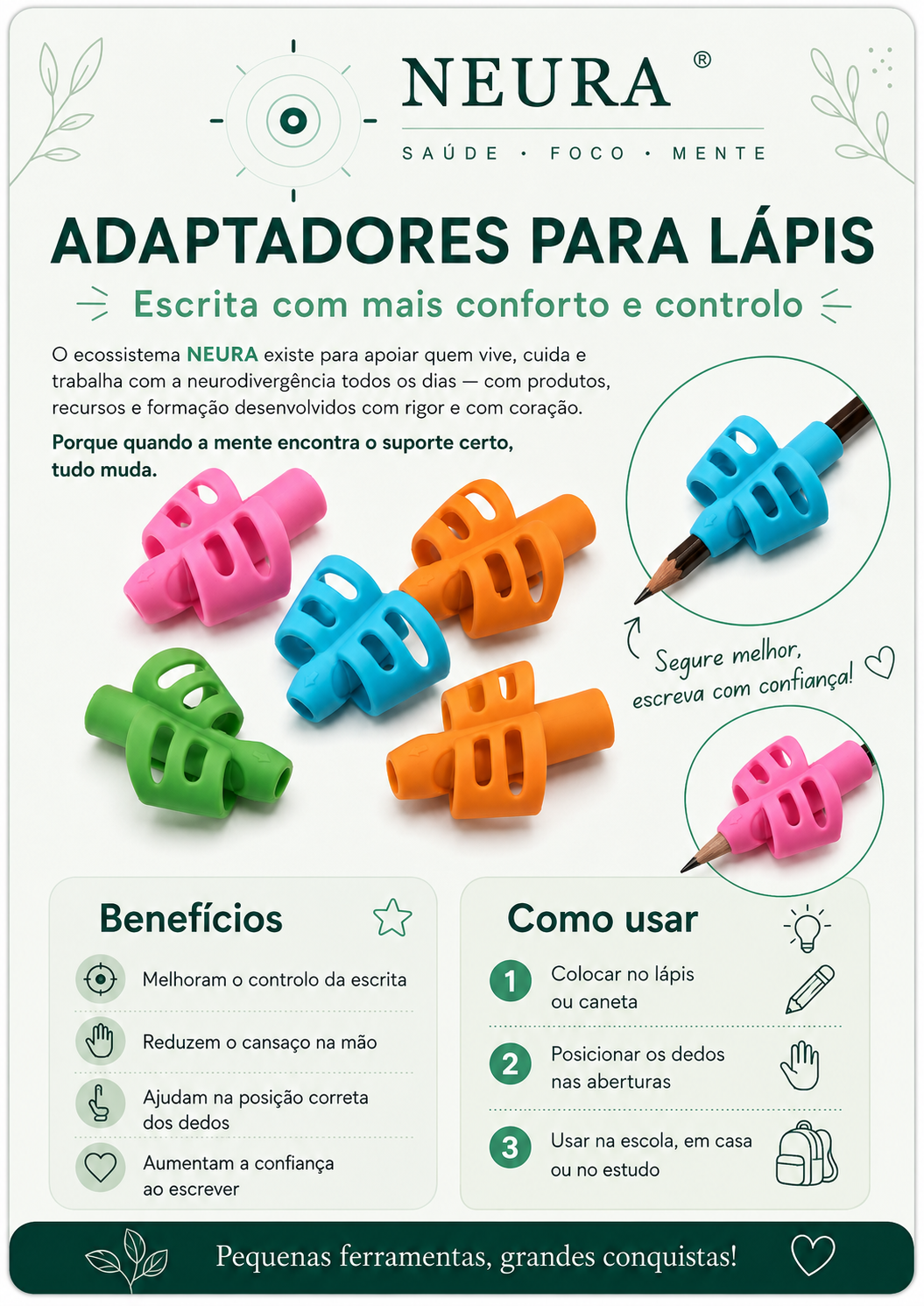 Adaptador para Lápis - Pencil Grip - 5 unidades